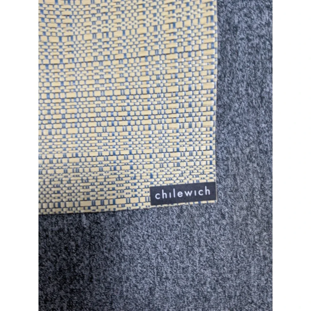 Chilewich Bamboo Woven Placemats Blue Cream Rectangular Set of 2 Table Mats